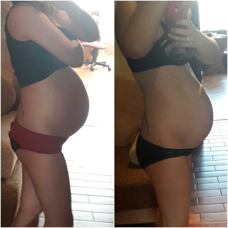 Фотографии беременной до и после опущения живота перед родами
