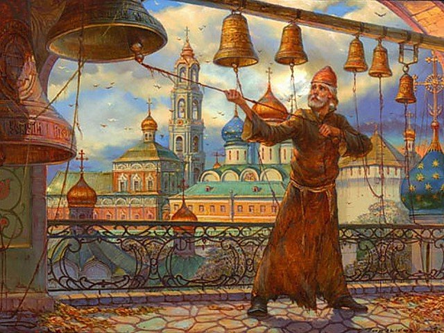 Церковнослужитель звонит в колокола