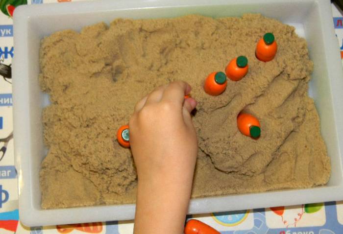 Игрушечная морковь в песке