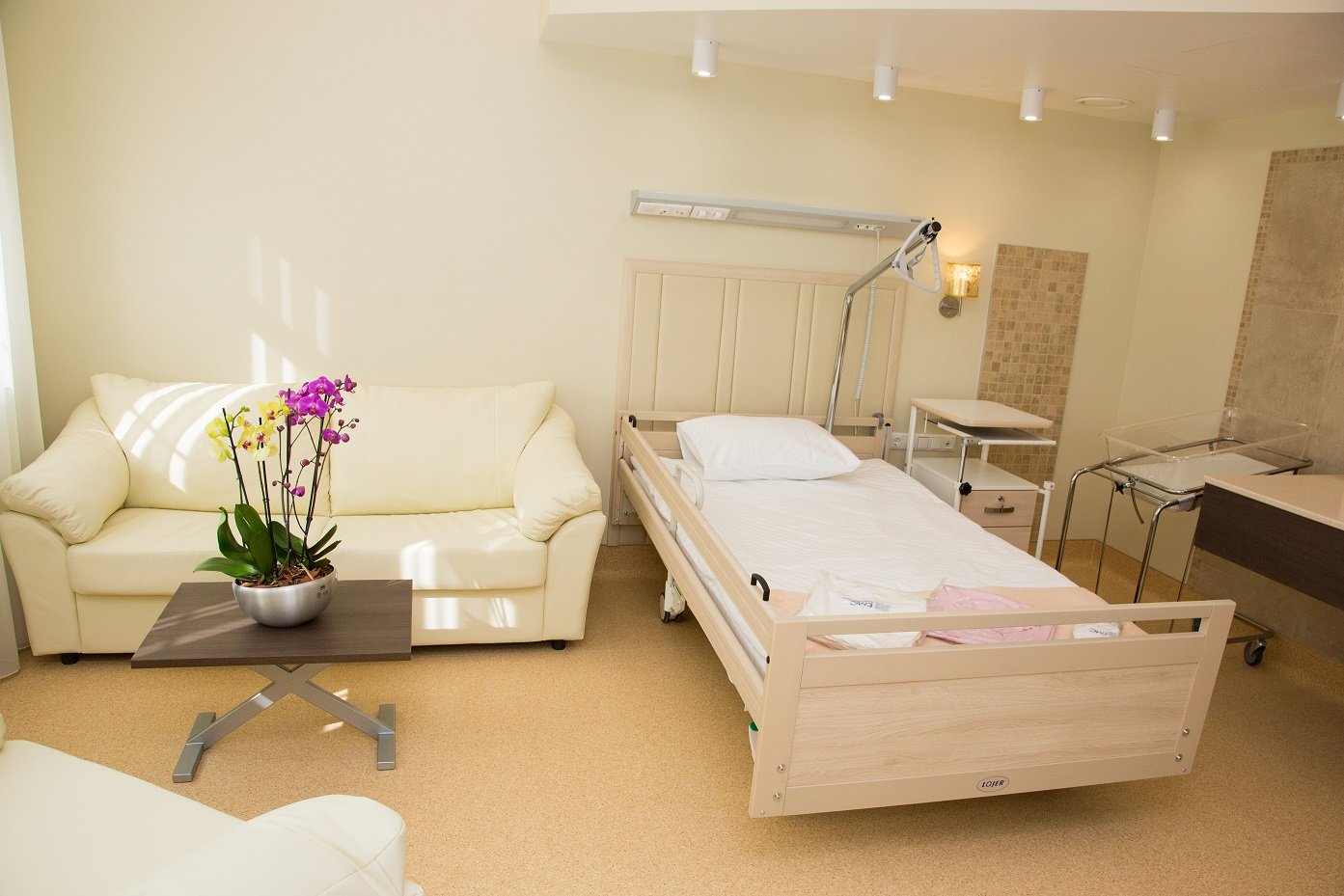 Палата в роддоме с диваном для посетителей