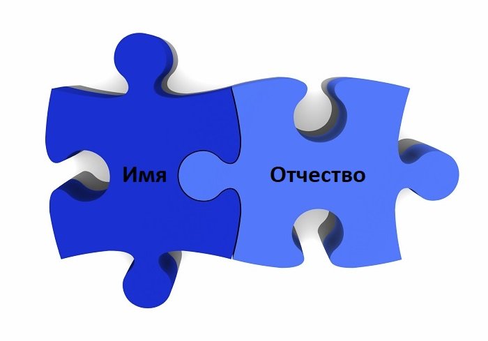 Символическое изображение имени и отчества в виде пазлов, идеально подходящих друг к другу