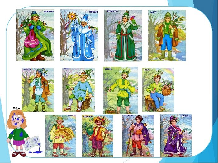 Изображение братьев-месяцев из сказки С. Маршака «Двенадцать месяцев»