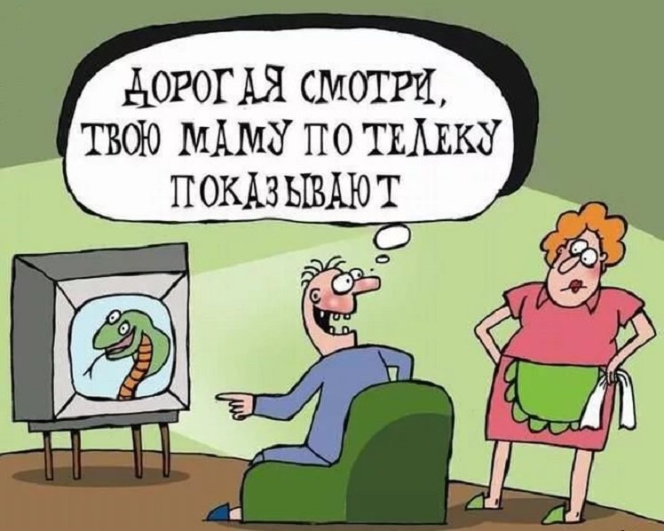 Муж показывает жене змею по телевизору и говорит, что это тёща