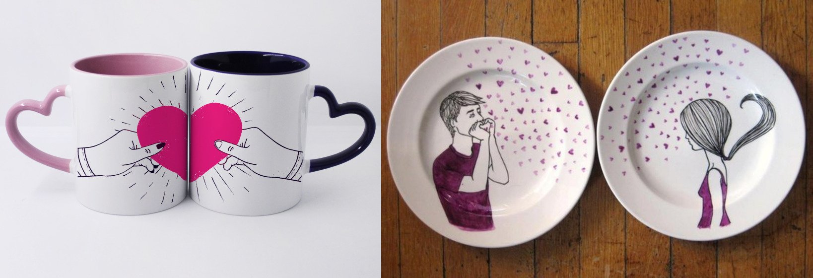 Кружки и тарелки со взаимодополняющим рисунком